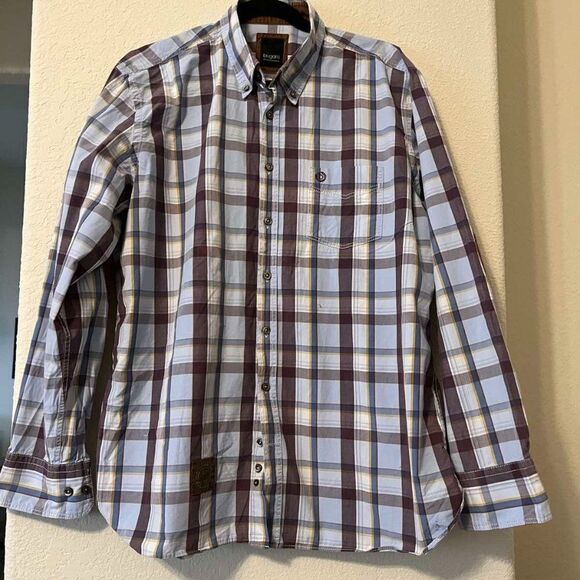 Bugatti Horst Marx Men's Long Sleeve Shirt in Brown/ Blue Checkered size XL - Picture 2 of 14